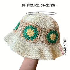 Sunflower Crochet Bucket Hat Straw Fisherman Cap Women Sunscreen Beach Hats
