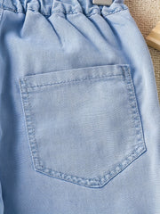 Girls Loose Casual Jeans Elastic Waist Letter Patched Wide Leg Denim Pants