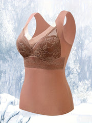 Contrast Lace Thermal Underwear V Neck Top