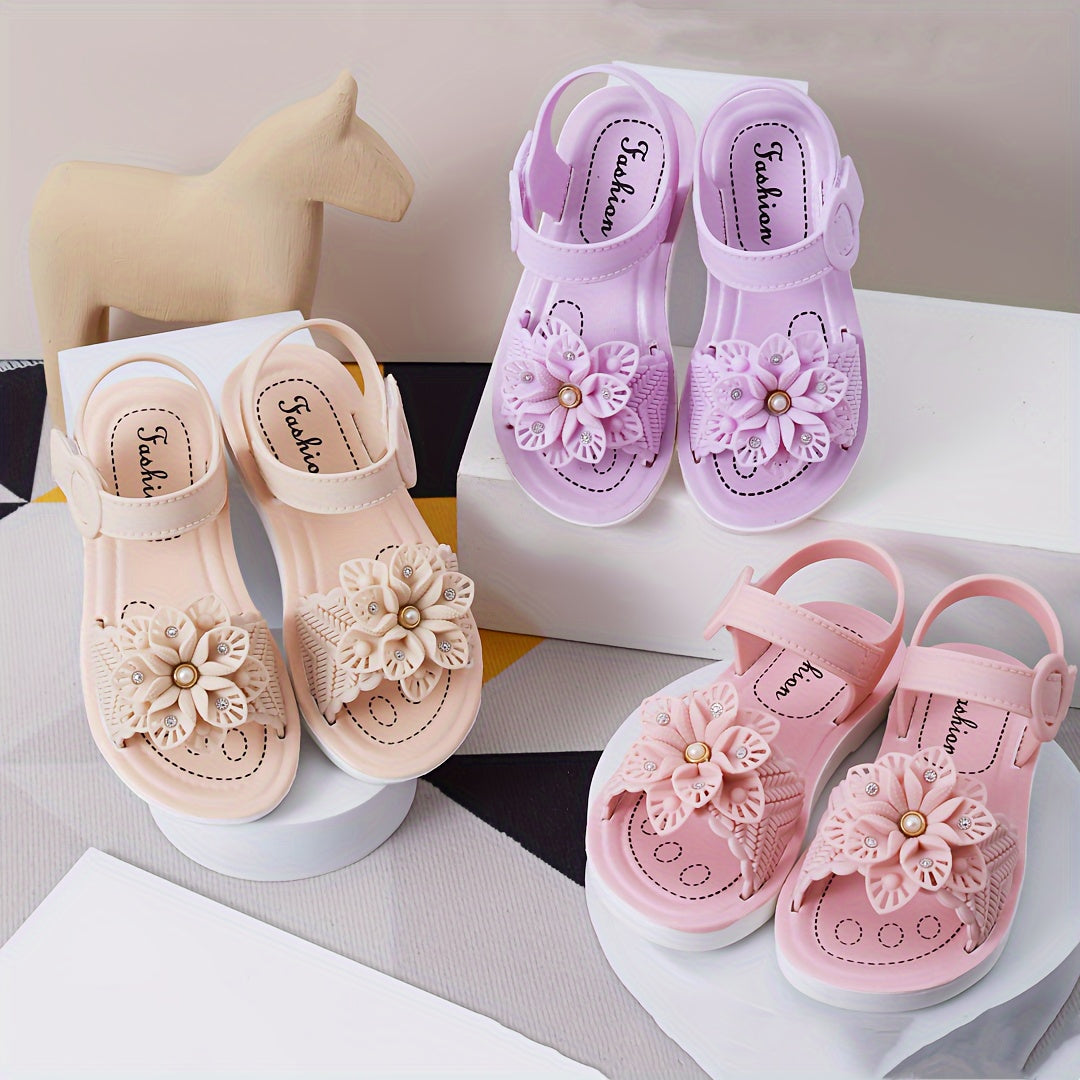 Flower Solid Open Toe Sandals for Baby Girls Breathable Non-Slip Sandals