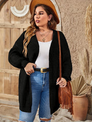 Solid Knit Open Front Cardigan Long Sleeve Sweater