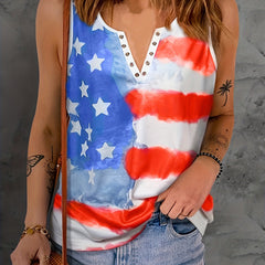 Flag Print V Neck Tank Top Summer Women's Clothing