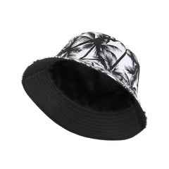 Canvas Bucket Hat Summer Coconut Tree Double-sided Basin Hat