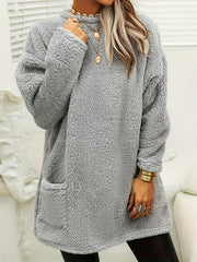 Winter Sports Top Solid Fleece Plush Hoodie With Pockets