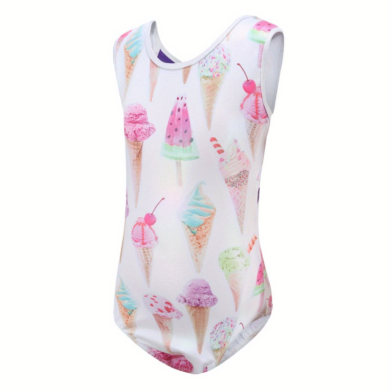 Girls Sweet Ice Cream Pattern Gymnastics Romper