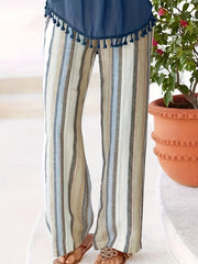 Stripe Print Elastic Waist Straight Pants for Women