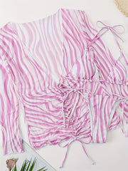 Striped Tie Back Bikini Set & Cover Up
