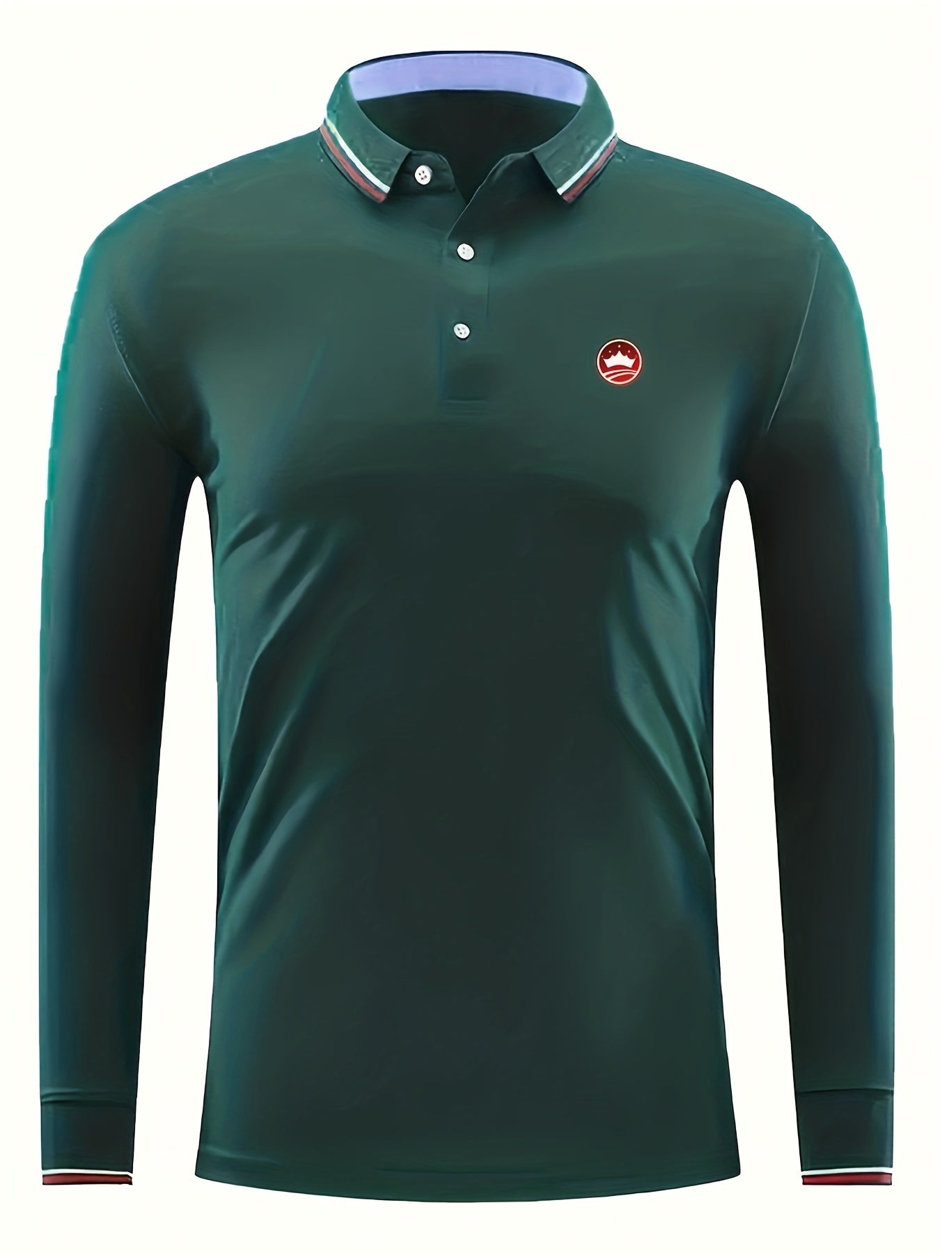 Crown Print Men's Lapel Polo Shirt Casual Long Sleeve Top