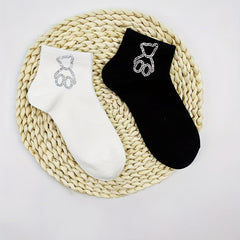 Bear Rhinestone Socks Crew Short Stockings Women's Hosiery
