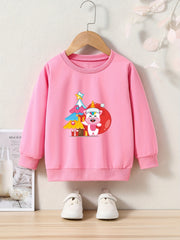 Christmas Unicorn & Tree Print Girls Sweatshirt Long Sleeve Crew Neck Tops