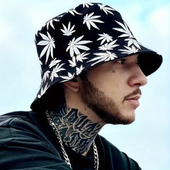 Leaf Print Bucket Hat Unisex Sunshade Basin Hat Lightweight Fisherman Cap