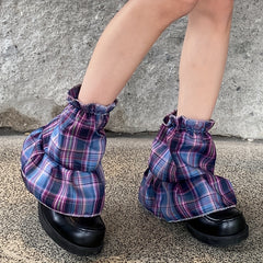 Plaid Ruffle Leg Warmers College Style Socks