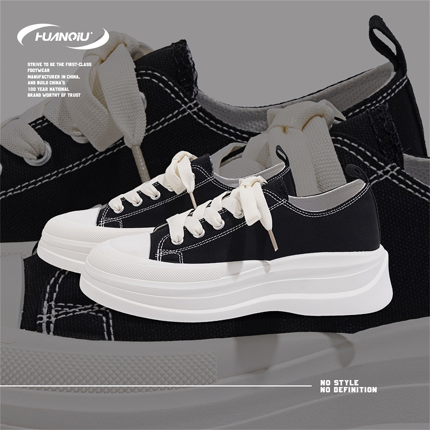 HUANQIU Canvas Shoes Women Thick Platform Breathable Low Sneakers