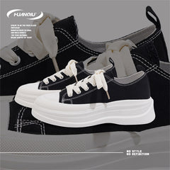 HUANQIU Canvas Shoes Women Thick Platform Breathable Low Sneakers