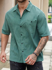 Men's Casual Solid Short Sleeve Shirt With Pocket