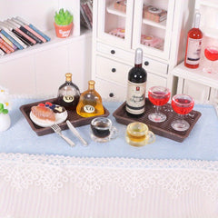 6pcs Simulation Red Wine Steak Set Dollhouse Decor Food Play