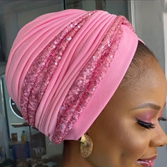 Sequin Turban Cap Solid Head Wrap Elastic Bonnet Beanie Chemo Hats