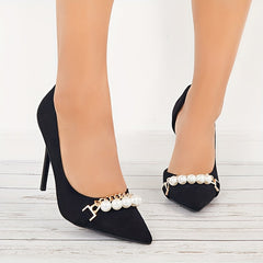 Faux Pearl Chain High Heels Pointed Toe Stiletto Heels