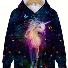 Unicorn Print Hooded Sweatshirt Kids Casual Hoodie