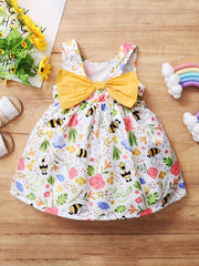 Baby Girls Bee Floral Dress with Bowknot Sleeveless