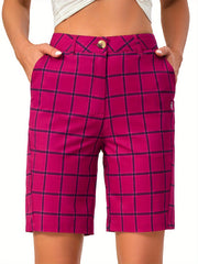 Women's Plaid Pattern Casual Sports Shorts Quick Drying Running Fitness Shorts