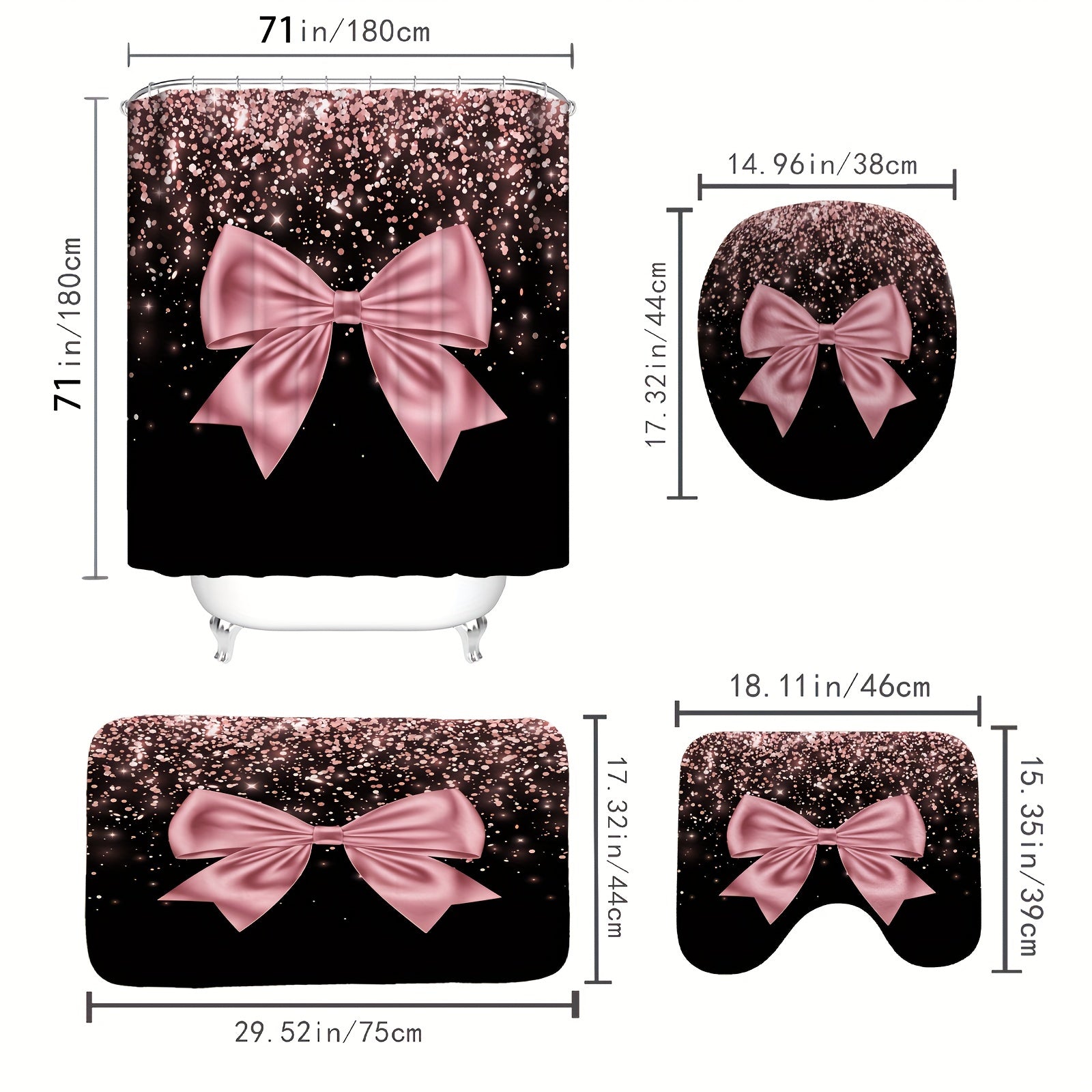 Pink Glitter Drip Shower Curtain Set