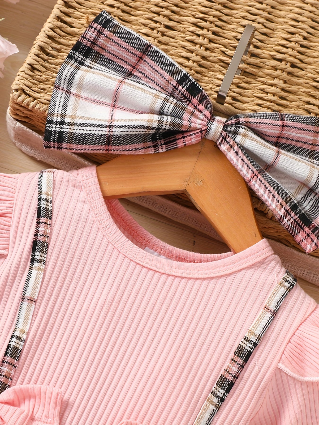 Toddler Girls Short Sleeve Plaid Graphic Bow Front Princess Tee