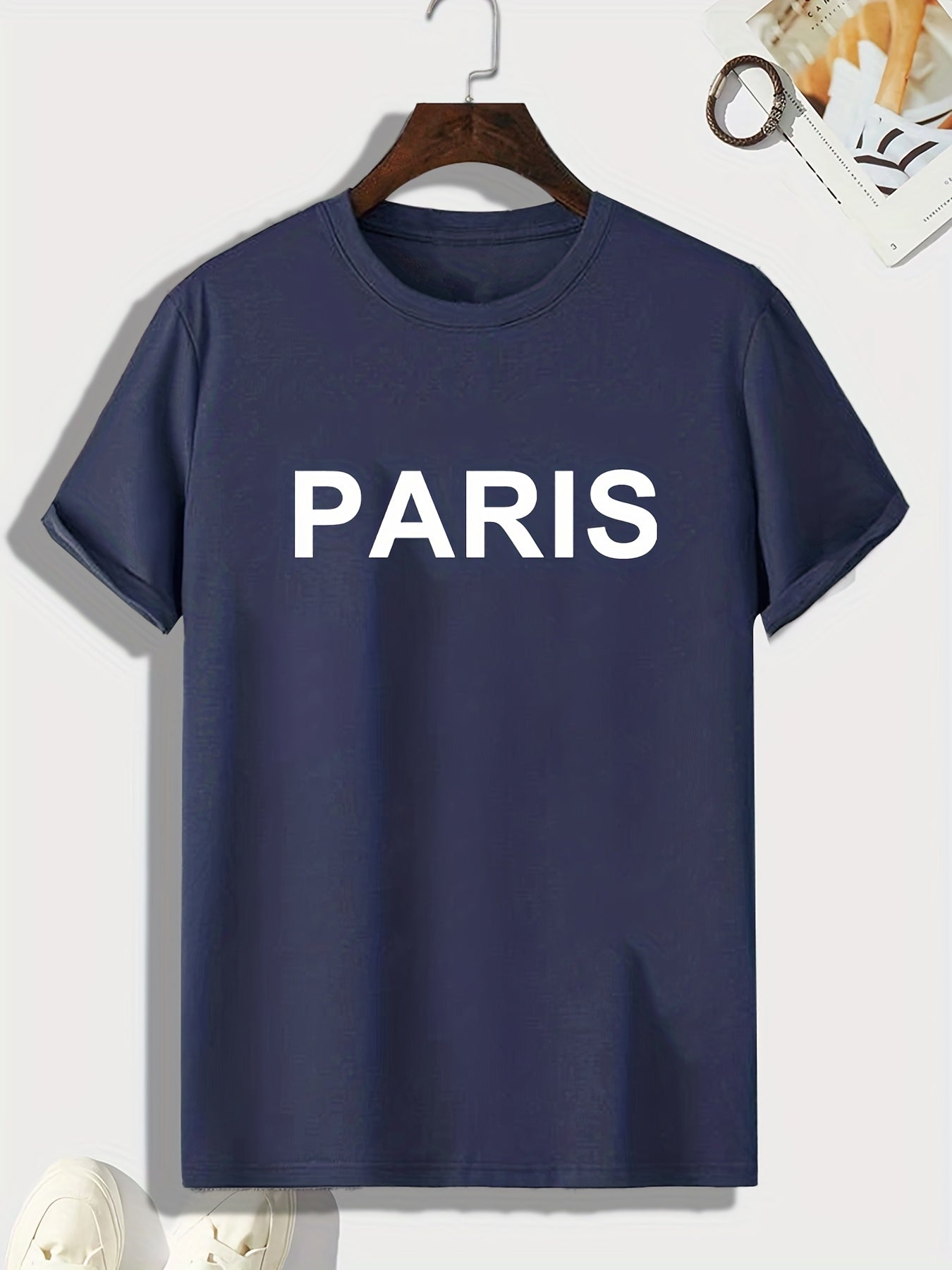 PARIS Pattern Print Men's Sports T-shirt Graphic Tee for Fitness Activities