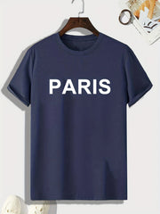 PARIS Pattern Print Men's Sports T-shirt Graphic Tee for Fitness Activities