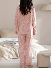 Leopard Print Pajama Set Long Sleeve Top & Pants