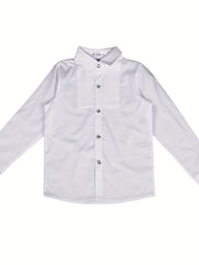 Boys Formal Top Shirt Long Sleeve Lapel Solid Color