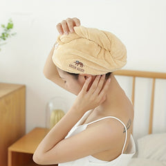 2pcs Cartoon Hair Drying Cap Coral Velvet Hair Towel Absorbent Shower Cap