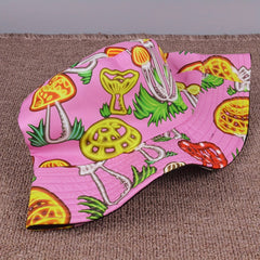 Mushroom Vegetable Print Fisherman Hat Sunshade Double-sided Brim Hat