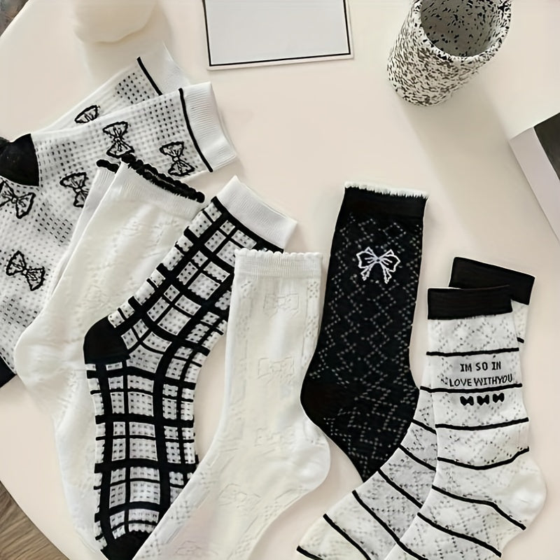 Bow Print Striped Socks Women's Stockings