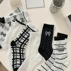 Bow Print Striped Socks Women's Stockings
