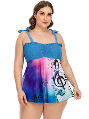 Tie Dye Graphic Print Shirred 2pcs Swimsuit Set
