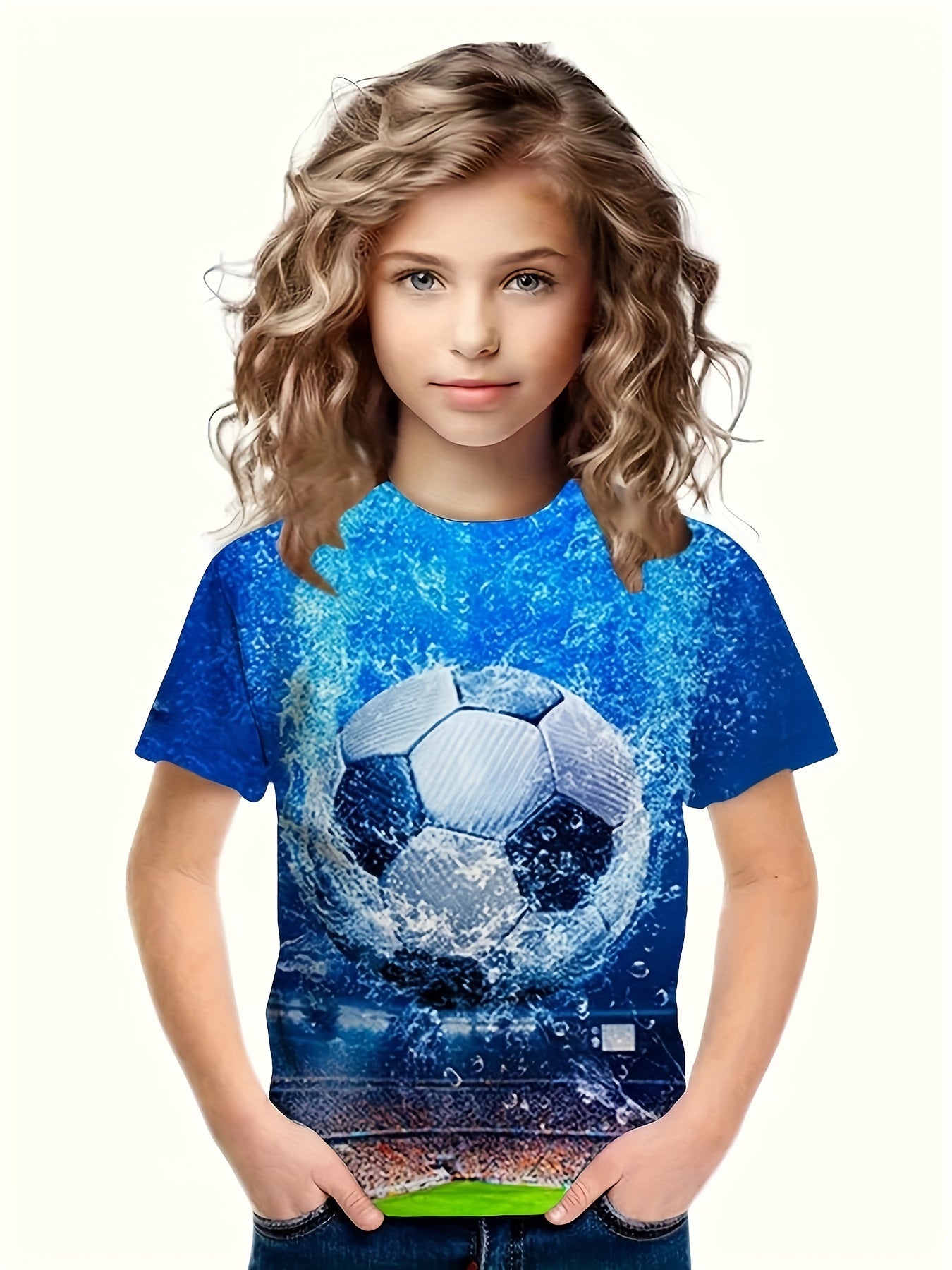 Football Graphic Crew Neck Short Sleeve T shirt For Girls Boys
