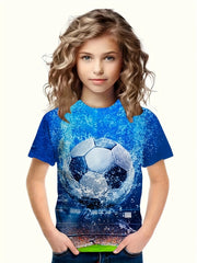 Football Graphic Crew Neck Short Sleeve T shirt For Girls Boys