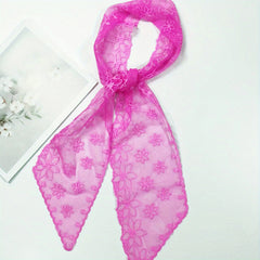 Flower Lace Triangle Scarf Neckerchief Long Ribbon Skinny Scarf