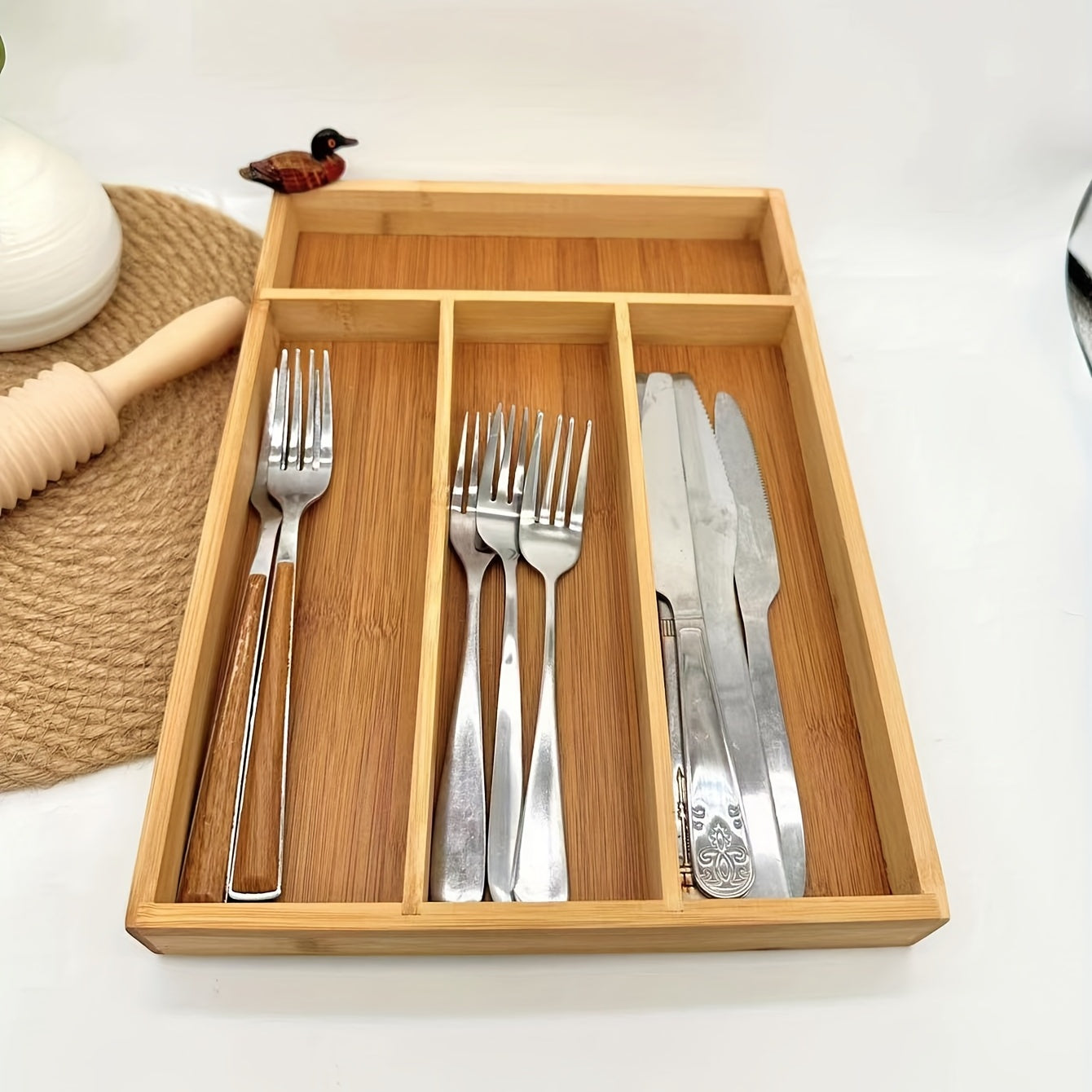 Bamboo Cutlery Drawer Divider Box for Forks Spoons Knives and Chopsticks