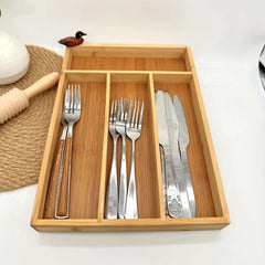 Bamboo Cutlery Drawer Divider Box for Forks Spoons Knives and Chopsticks
