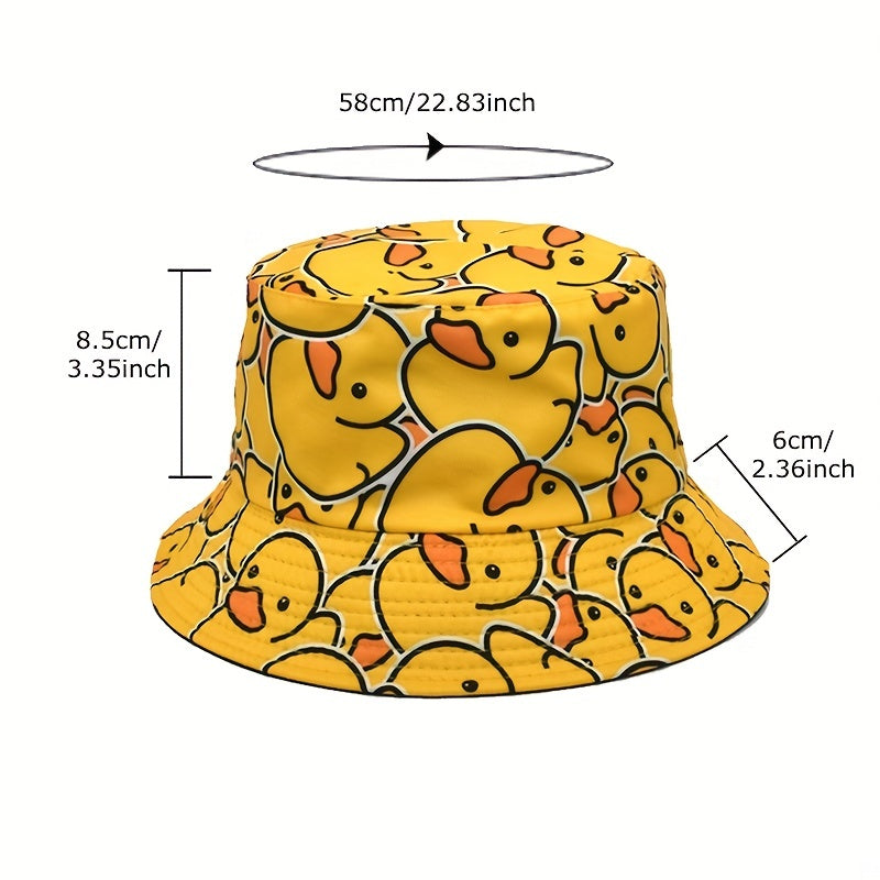 Yellow Duck Cartoon Bucket Hat Full Print Lightweight Fisherman Cap
