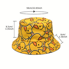 Yellow Duck Cartoon Bucket Hat Full Print Lightweight Fisherman Cap