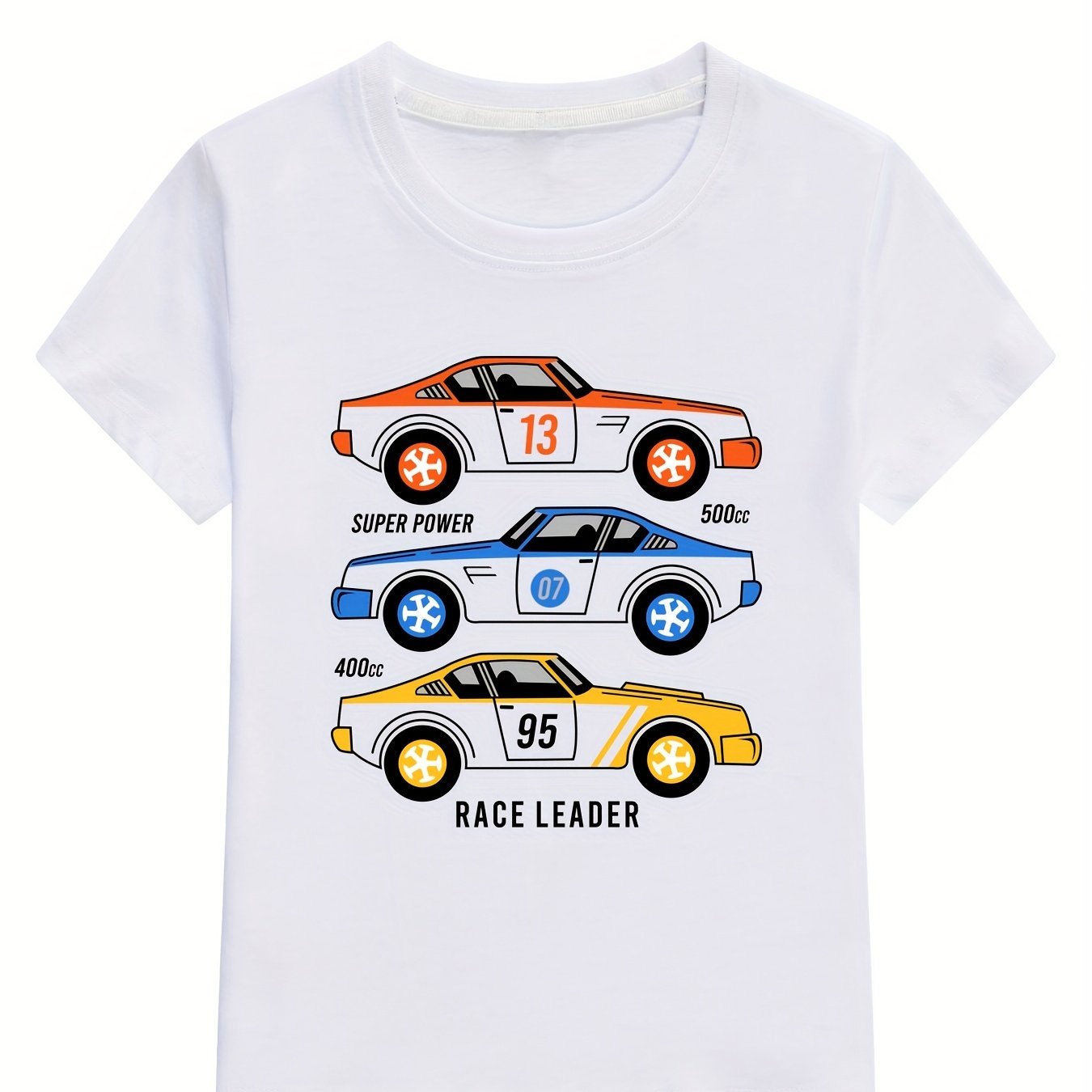 Boys Cartoon Race Car Print Cotton Short Sleeve Tops T Shirt