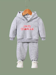 Girls 2pc Alphabet Pattern Hooded Sweatshirt & Sweatpants Set