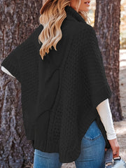 Solid Cable Bat Sleeve Turtle Neck Jumper
