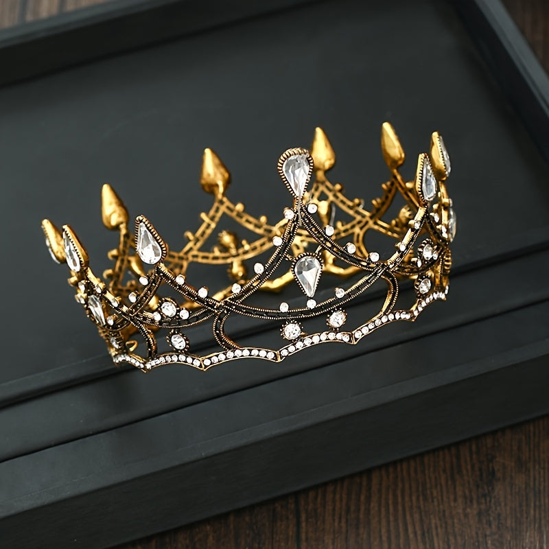 Baroque Round Rhinestone Crown Hairband Headband for Party Wedding