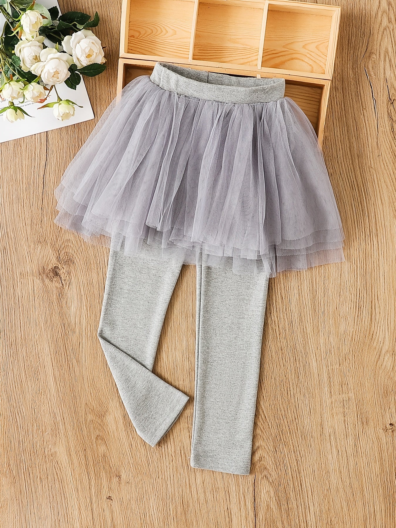 Girls Cotton Footless Leggings With Mesh Tutu Skirt For Winter
