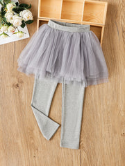 Girls Cotton Footless Leggings With Mesh Tutu Skirt For Winter