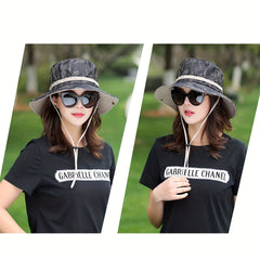 UV Protection Sunshade Bucket Hat Camo Drawstring Unisex Sun Hat